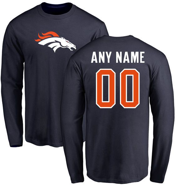 Men Denver Broncos NFL Pro Line Navy Custom Name and Number Logo Long Sleeve T-Shirt->->Sports Accessory
